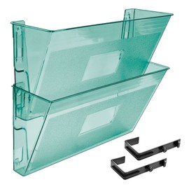 Acrimet Wall Mount Pocket File Organizer Holder (Hangers Included) (Clear Green Color) (2 Pack)