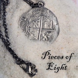 Antique Finished Pieces of Eight Coin Necklace Pewter Replica of Spanish Coin - Handcrafted in USA (22 Inch Chain Length)