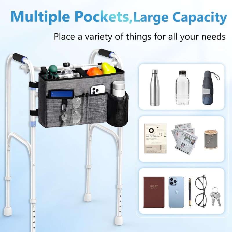 Rhino Valley Walker Bag, Multi Pockets Folding Walker Basket Tote