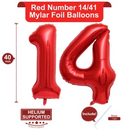 40 Inch Red 14 Number Balloons Giant 14 or 41 Balloons Red Birthday 14 Balloons 14th Birthday Anniversary Party Decorations Supplies