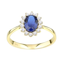 Old English Jewellers 9ct Yellow Gold Blue Sapphire Princess Diana Cluster Ring size J K L M N O P Q R S (R)