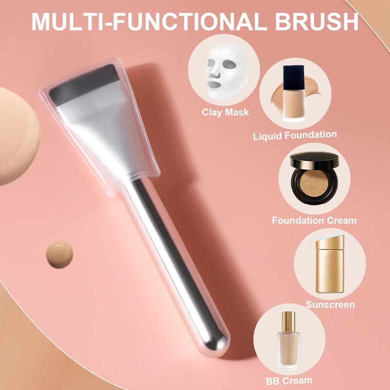 Flat Foundation Brush with Puff, Beautyfactor Ultral Thin Spatula Makeup