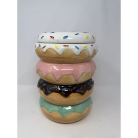 ELEMENTS NEW Large Ceramic Stacked DONUT COOKIE JAR Sprinkles Decor canister kitchen VHTF