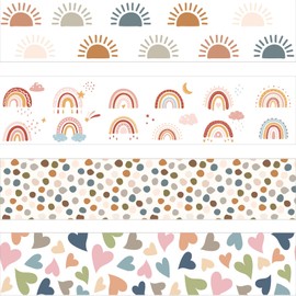 CHNBF 69ft Boho Classroom Bulletin Board Border Decorations Stickers Colorful Heart Rainbow Polka Dot Sun Border Decorations for Classroom School Office Boards Decor