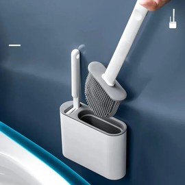 PureLiving Toilet Brush Holder Set Wall Mounted – Flexible Silicone Head for Hygienic Cleaning, Bathroom WC Maintenance