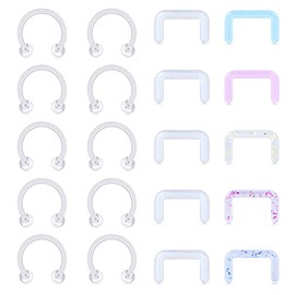 Crdifu 20pcs Plastic Horseshoe Septum Retainer 1.2mm Nose Ring Bioflex U-Shaped Piercing Hider Jewellery