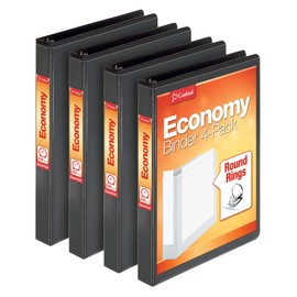 Cardinal Economy 3 Ring Binder, 1 Inch, Presentation View, Black, Holds 225 Sheets, Nonstick, PVC Free, 4 Pack of Binders (79512)