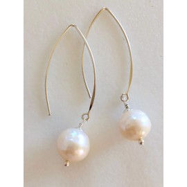 White Freshwater Pearl Earrings, Large Kasumi LIke Pearls, Edison Pearls, Wrinkle Pearls, June Birthstone, Bridal Jewelry, Sterling Silver.