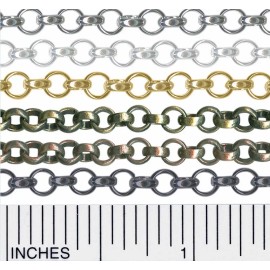 Platinum Chain, Bulk Rolo, Gold Plated Brass Rolo Belcher Chain with 3.9mm Links 3 Feet *