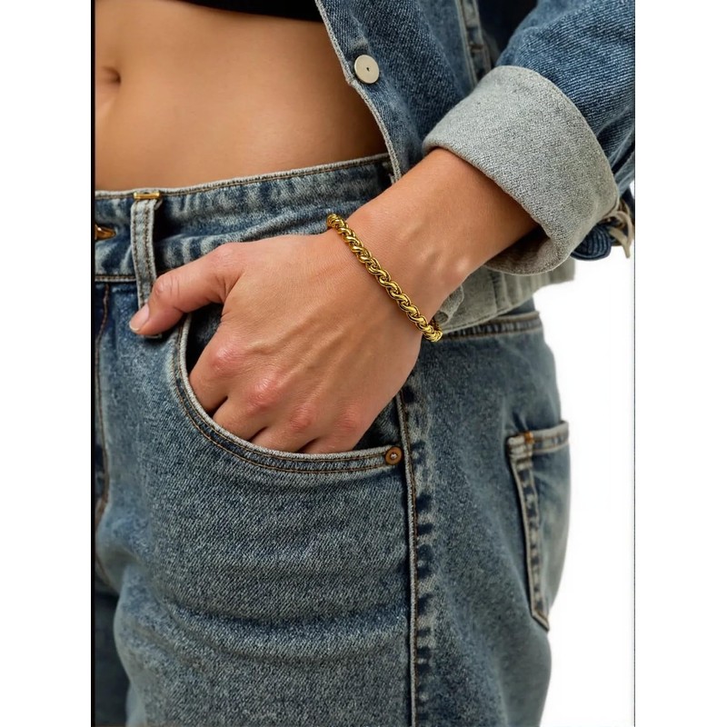 Lubrifico 14k Chunky Gold Plated Rope Link Bracelets for Women