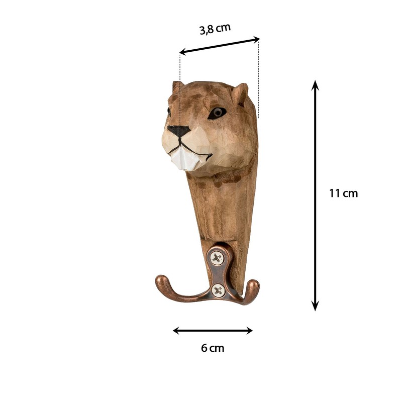 Wall Hooks, Animal Heads with 2 Hooks Each, Wooden Coat