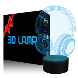 YKLWORLD Earphone Night Light 3D Illusion Lamp LED Desk Table Lamp 7 Color Changing Touch Sensor Nightlight with USB Cable for Bedroom Kids Birthday Gifts Music Lovers Decoration