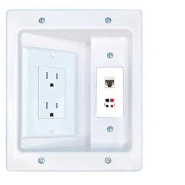 RiteAV CAT5E Speaker Recessed Wall Plate Cable Concealer Management Kit with Power Outlet Hides Cords and Cables