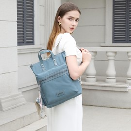 Miss Lulu Ladies Backpack Fashion Travel Rucksack Lightweight PU Shoulder Bag Women Waterproof Casual Daypack with Boho-chic Straps (Blue)