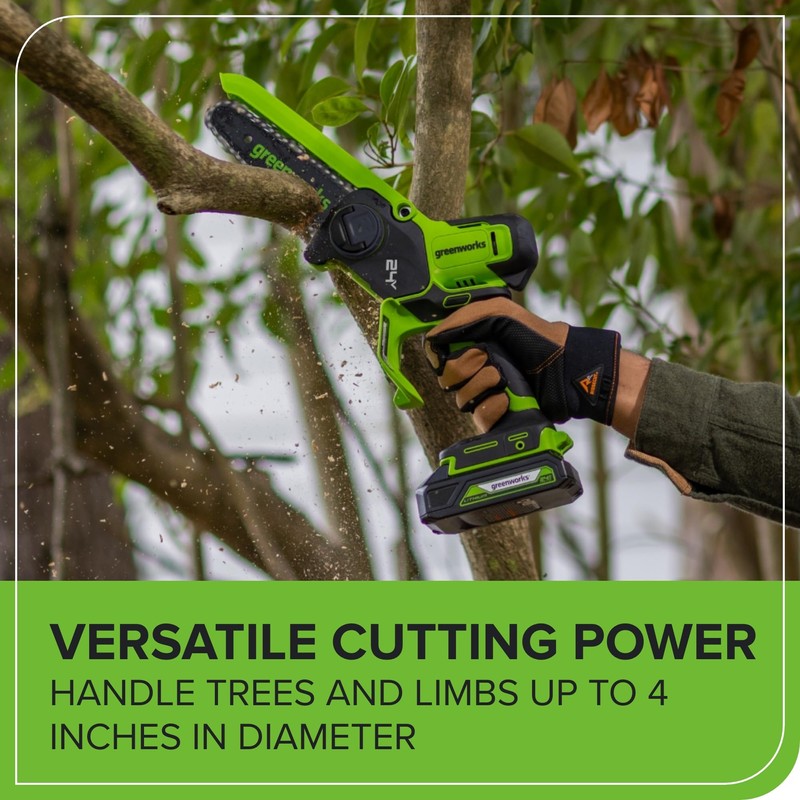 Greenworks 24V 6in BL Pruning Saw w/Auto Oiler, (1) 2.0Ah