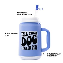 NPW Good Vibes Tell Your Dog I Said Hi Retro Mug (BPA-Free) Double Walled Hospital Mug with Straw - Perfect Party Mug with Large Carry Handle, Flex Straw Included (22 Fl Oz)