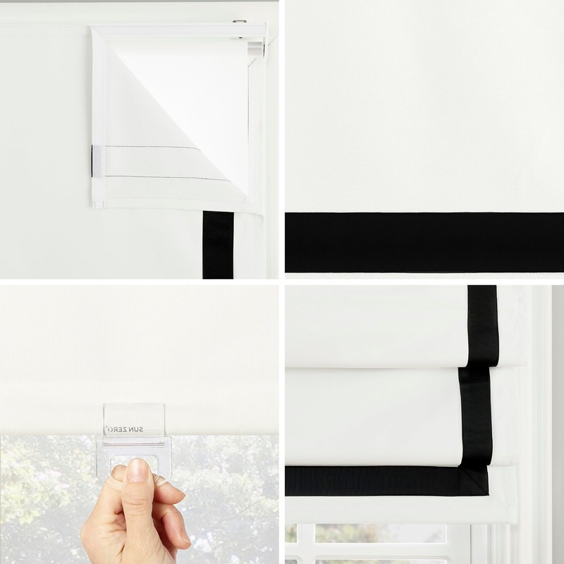 Sun Zero Denna Black Ribbon Border 100% Total Blackout Cordless