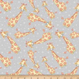 Comfy Flannel Print Giraffes & Dots Grey, Fabric by the Yard