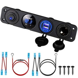 Dual USB Socket Charger Switch Panel - LED Voltmeter, 12V Power Outlet, ON-OFF Toggle Switch 4 in 1 Panel for Truck Trailer Camper Motorhome Marine Car Boat Mobiles (Blue)