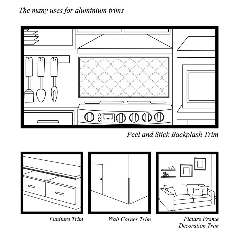 SUNWINGS 10-Pack 36 Inch Peel and Stick Aluminum Tile Trim,
