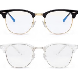 Blue Light Glasses for Men and Women Computer Glasses Gaming Glasses Blue Light Blocking Eye Strain Release (Glossy Black/Golden Rim + Clear/Silvery Rim)