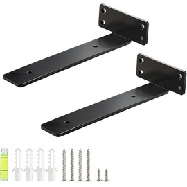 HEART ART Floating Shelf Bracket 6 Inch,2 Pack Heavy Duty Shelf Brackets,L Brackets for Shelves Black,6”L x 1.3”H x 1.3”W