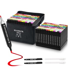 140 Colors Alcohol Markers for Kids & Adults - with Holder, Dual Tip Alcohol Based Art Markers Set Pens for Coloring, Drawing, Sketching, Outlining, Highlighting, Permanent Drawing Markers with Case