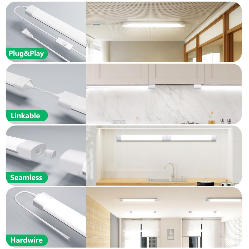 Modlicht Plug in Light Fixture, 4FT Linkable 5000K Plug-in Ceiling