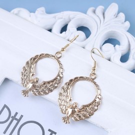 Cimenexe Bohemian Raised Circle Drop Earrings Gold Hollow Circle Earrings Textured Dove Bird Dangle Earrings Peace Dove Hook Earrings Jewellery for Women and Girls