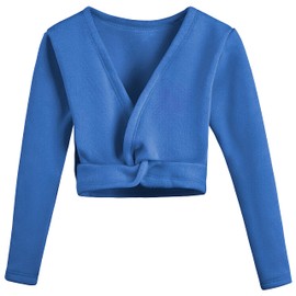 DANSHOW Girls Ballet Wrap Tops Kids Long Sleeve Dance Sweater,Velvet Inner(824-140-05) Green