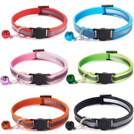 6 Pack Reflective Cat Collar with Bell, Breakaway and Safe Collars for Cats, Nylon, Pet Collar Mixed Colors Adjustable19-32cm