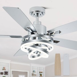 Bella Depot 52" Ceiling Fan with Light, Modern Sliver Chandelier Fan with Remote, Rustic Indoor Fandelier Fan with Silent DC Motor for Living Room Bedroom(Chrome)