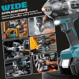 Cerycose Cordless Impact Wrench 1/2 inch for Makita Battery, 900Ft-lbs Brushless High Torque Impact Gun with 2x5.0AH Battery ﻿