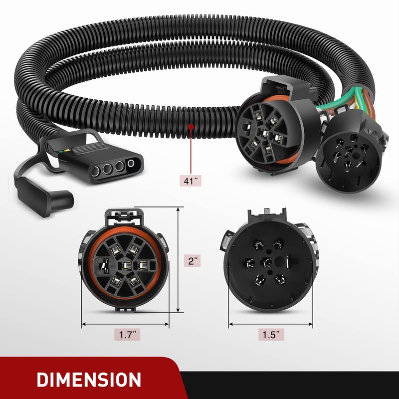 Nilight USCAR 7 Pin to 4-Pin Trailer Wiring Harness Standard