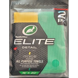 TurtleWax Elite Premium Microfiber All Purpose Towels, 41 x 51 cm, 2-Pack, Dual-Sided with Overlock Stitch