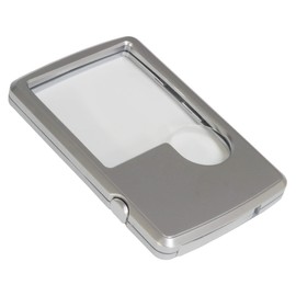 PR-LOUPECARD Card-shaped Magnifier with LED Light, Compact, Portable, Magnifier, 3x, 6x, Books, Newspapers, Storage Case Included