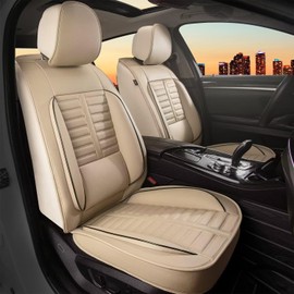 RAWAKORW Car Seat Covers Fit for Toyota Highlander 2008-2023 2024 2025 Faux Leather 2 Front Seat Waterproof Interior Accessories Seat Cover Cushion Vehicle Protector(2 Pcs Front Beige)