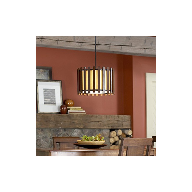 allen + roth 17.75-in W Pecan Standard Pendant Light with