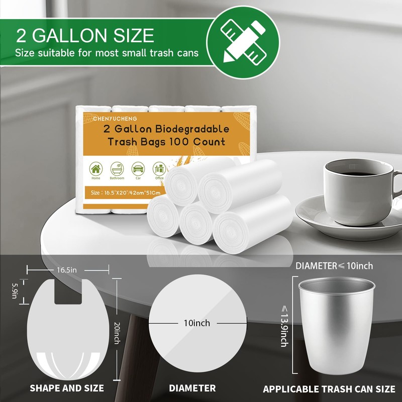 2 Gallon Small Bathroom Trash Bags - White With Handle