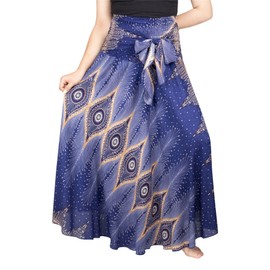 LOFBAZ Long Maxi Skirts for Women Gypsy Hippie Clothes Bohemian Boho Dress Plus, Diseño #6 Azul, Talla única