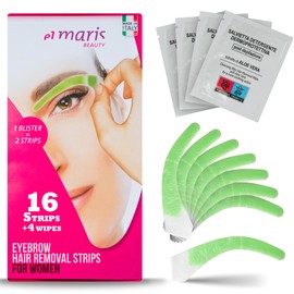 Elmaris Eyebrow Cold Wax Hair Removal Strips Adaptable to Any Eyebrow Shape Precise and Fast Low Irritation & Pain Free and Long Lasting For Him and Her 8 Blisters, 16 Strips