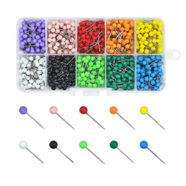 MABAHON 1000PCS Map Push Pins With Coloured Heads, Multi-Colored Thumb Tacks, Cork Board Pins,Decorative Map Tacks with Steel Points for World Map, Cork Board,Fabric Marking