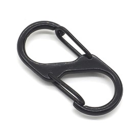 Audio Fan Mini Carabiner, 1.6 x 0.7 inches (40 x 18 mm), S-Shaped Hook, Carabiner, Outdoor, Camping, Hiking, Sports, Multifunction Keychain, Black, Set of 8