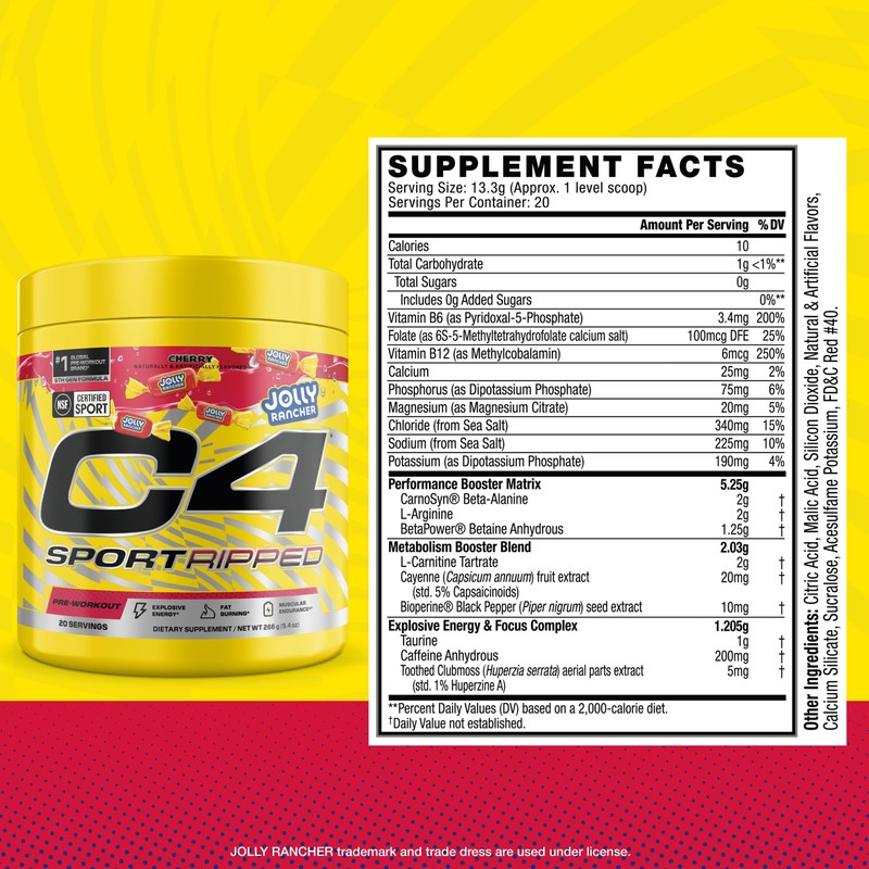 C4 Sport Ripped Pre Workout Powder - Jolly Rancher Cherry