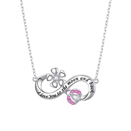 925 Sterling Silver Infinity Necklace for Women Ladybug and Flower Pendant I Love You to The Moon and Back Necklaces for Lady