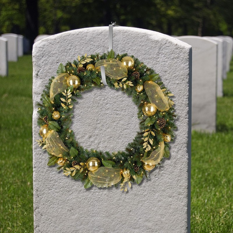 Christmas Headstone Wreath Hanger- Fit 6"-11" Adjustable Cemetery Tombstone Wreath