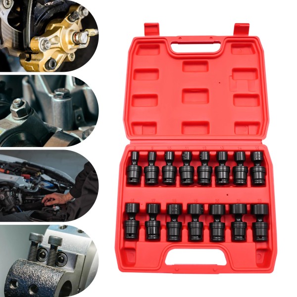 15-Piece Universal Joint Socket Swivel Socket Kit For 3/8 Inch