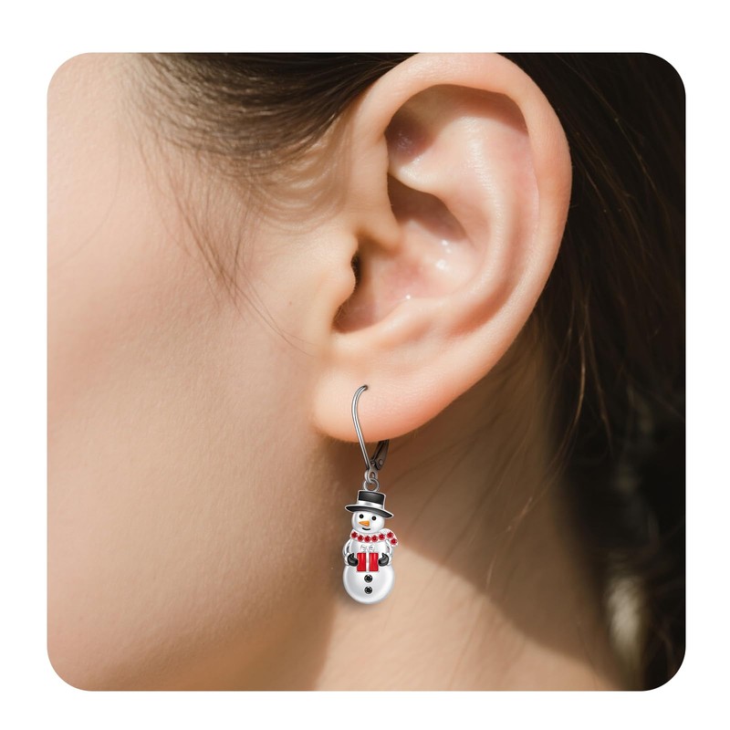 Christmas Snowman Earrings for Women Dangling Sterling Silver Snowman Earrings