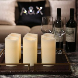 Flickering Flameless Candles Battery Operated Real Wax Pillar Candles H-BLOSSOM LED Candles with Cycling 5H Timer Pack of 6 (3" x 6")