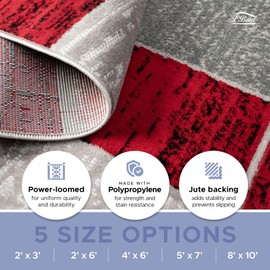 L'Baiet Verena Geometric Area Rug Red Grey 4' x 6' Medium Area Rugs Carpet for Living Room, Bedroom, Dining Table, Office, Hallway, Foyer | Neutral Colorful Modern Abstract Home Decor